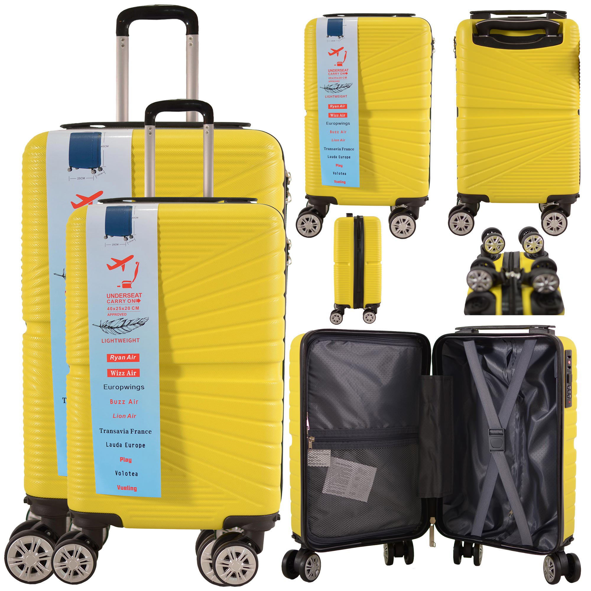 T-HC-US-1611 YELLOW SET OF 2 RYAN AIR, ALSO OVERHEAD CABIN-SIZED TROLLEY SUITCASE