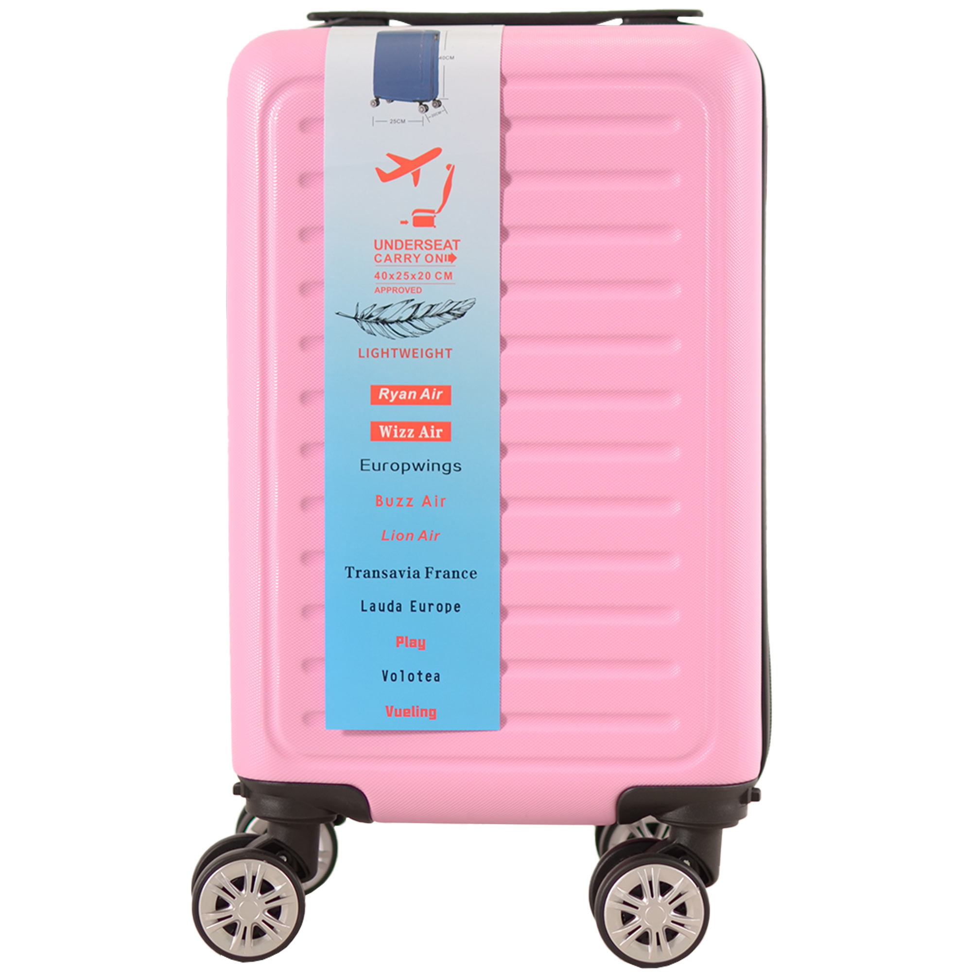 T-HC-US-1615 PINK UNDER-SEAT CABIN-SIZE TRAVEL TROLLEY - Image 3