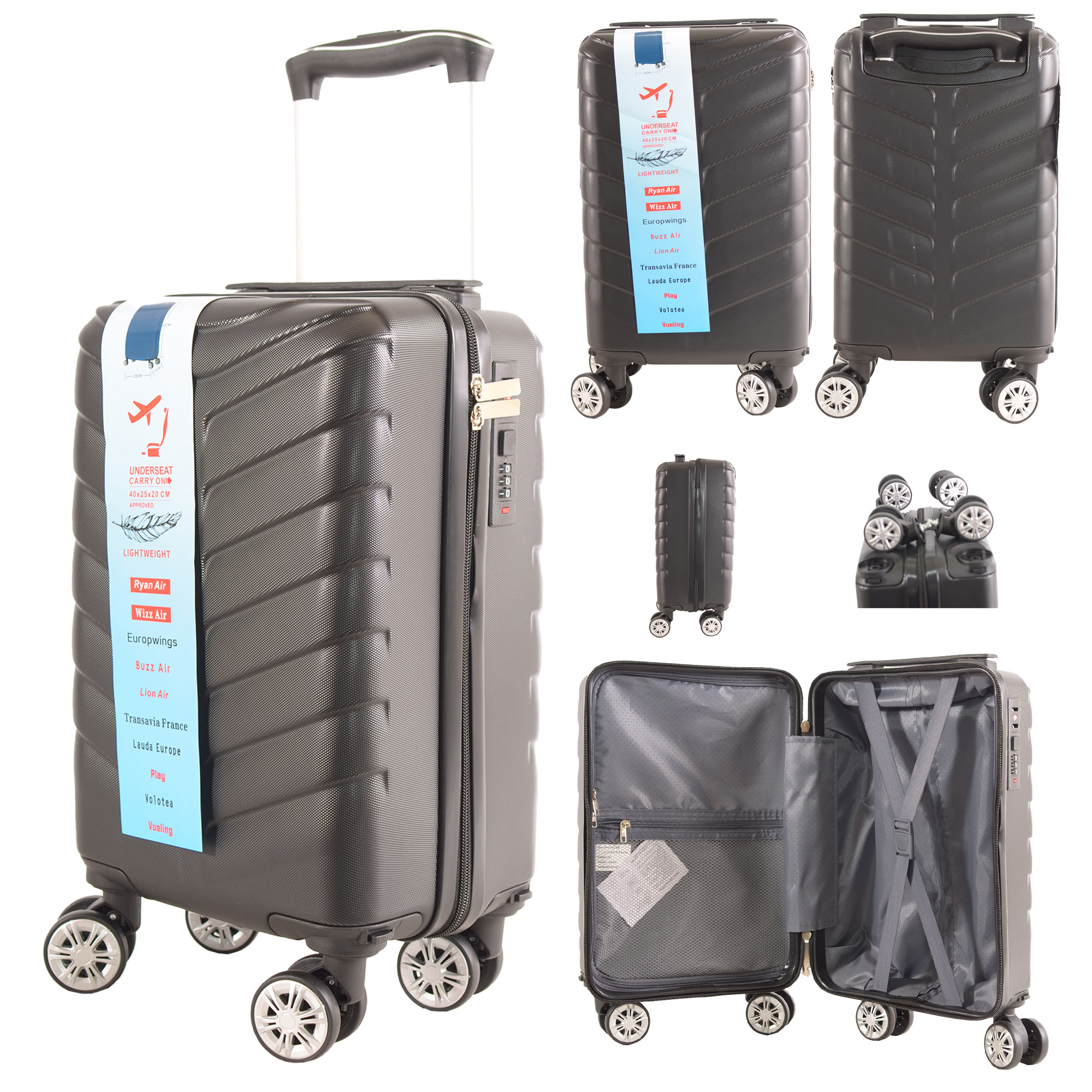 T-HC-US-1626 BLACK RYANAIR UNDERSEAT TRAVEL TROLLEY SUITCASE