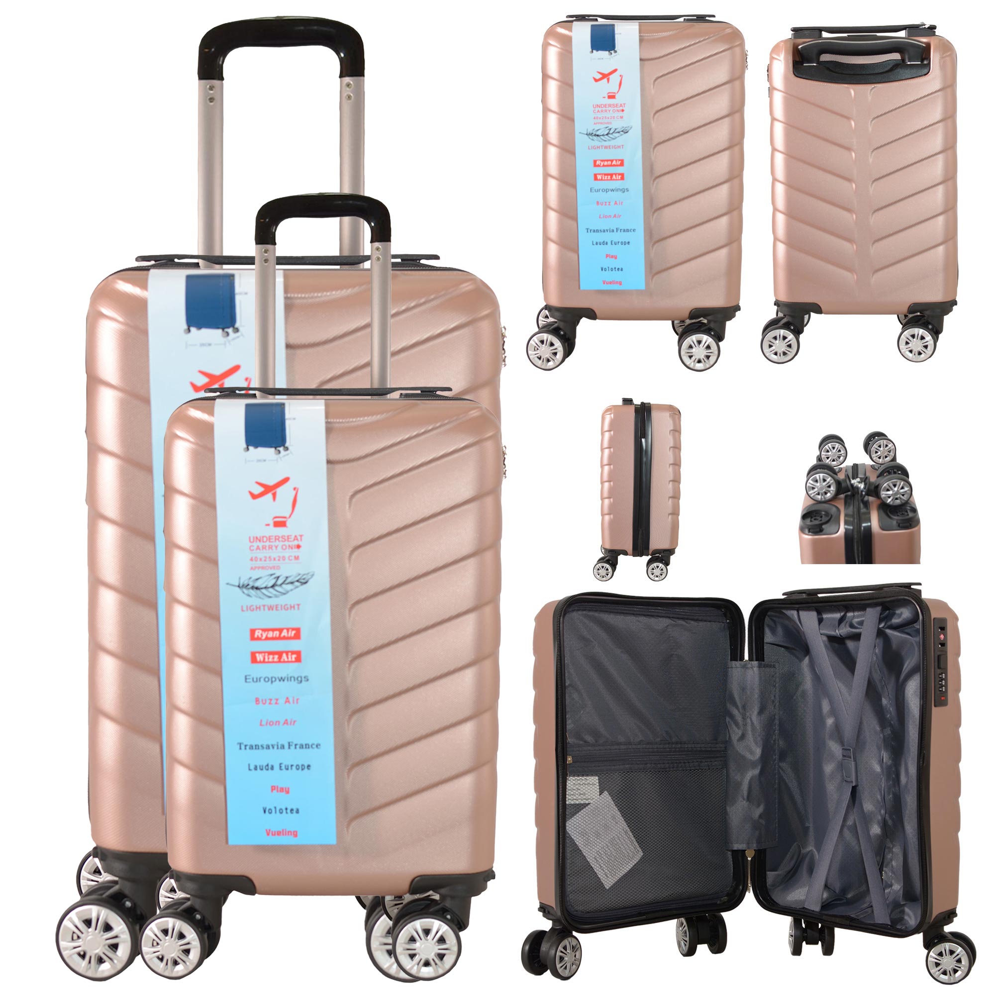 T-HC-US-1626 ROSE GOLD SET OF 2 RYAN AIR, ALSO OVERHEAD CABIN-SIZED TROLLEY SUITCASE