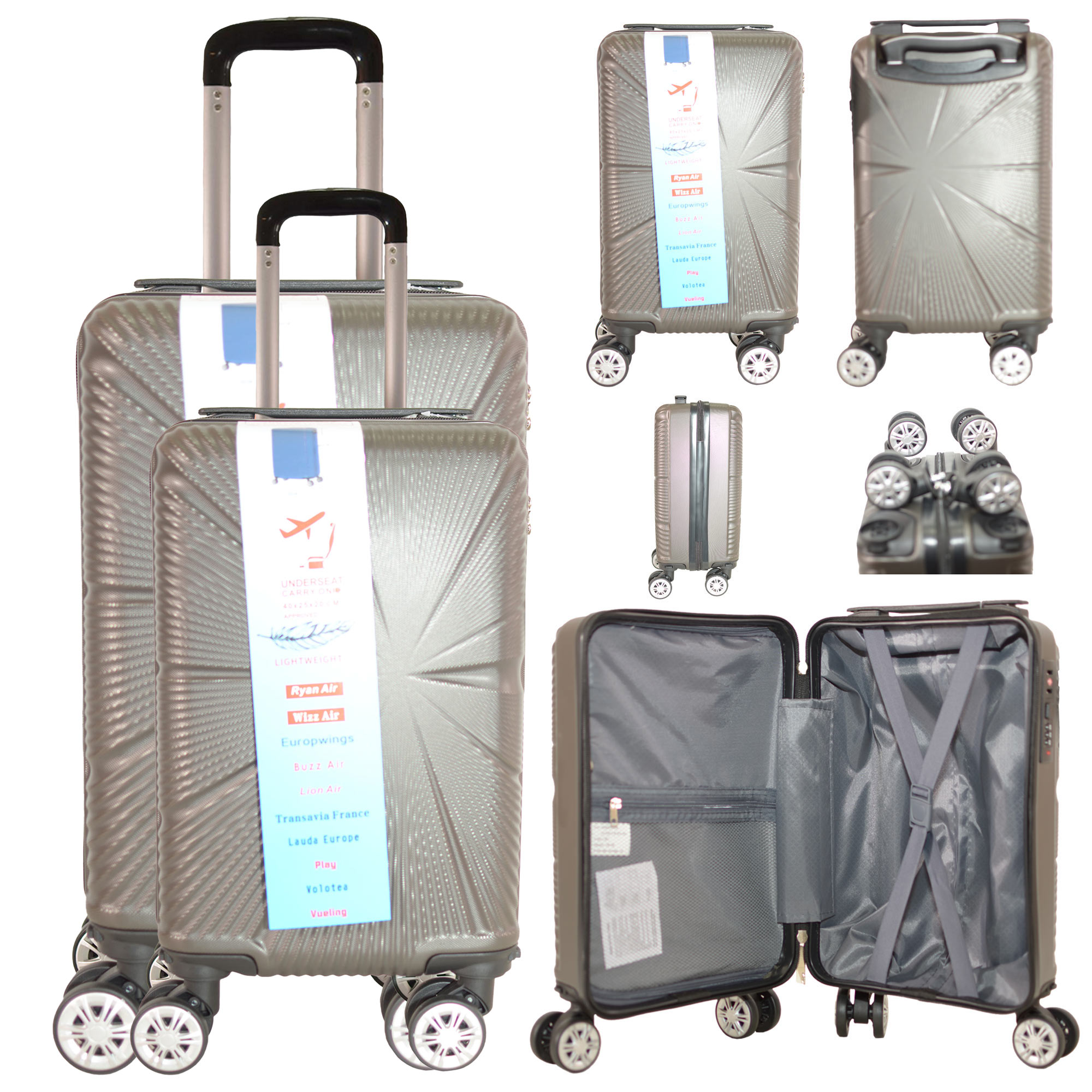 T-HC-US-1629 DARK GREY SET OF 2 RYAN AIR, ALSO OVERHEAD CABIN-SIZED TROLLEY SUITCASE