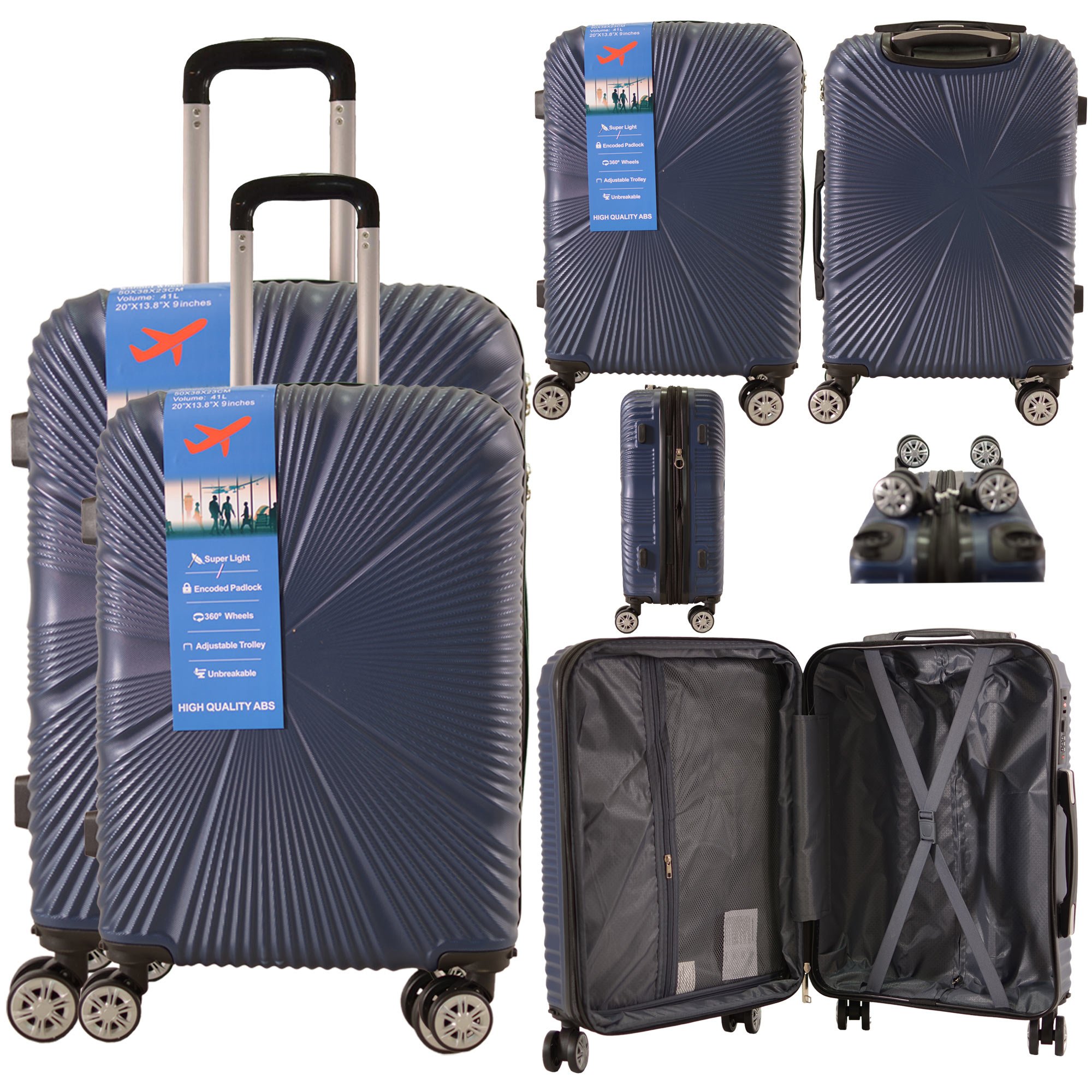 T-HC-US-1629 NAVY SET OF 2 RYAN AIR UNDERSEAT AND 20" CABIN-SIZED TROLLEY SUITCASE
