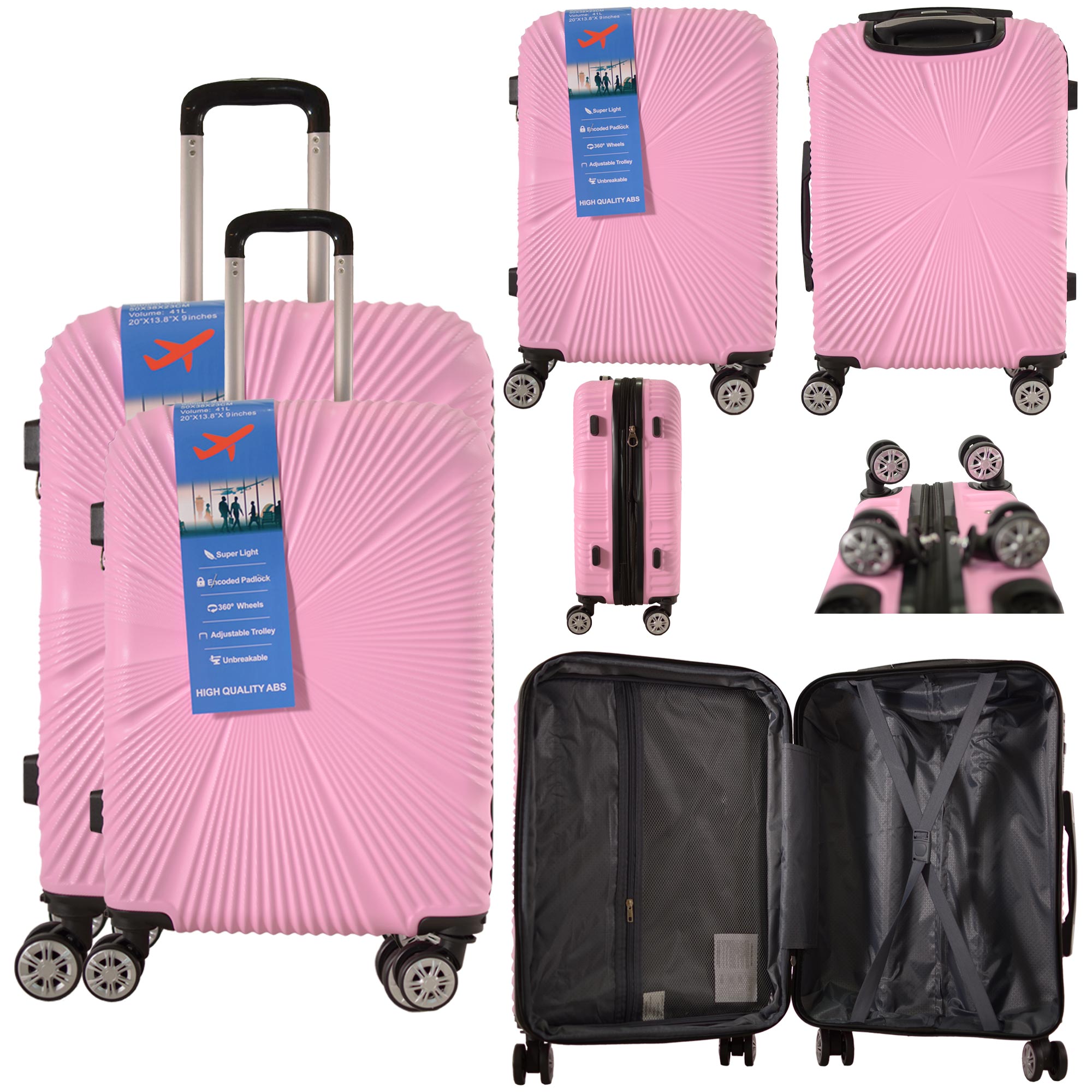 T-HC-US-1629 PINK SET OF 2 RYAN AIR UNDERSEAT AND 20" CABIN-SIZED TROLLEY SUITCASE