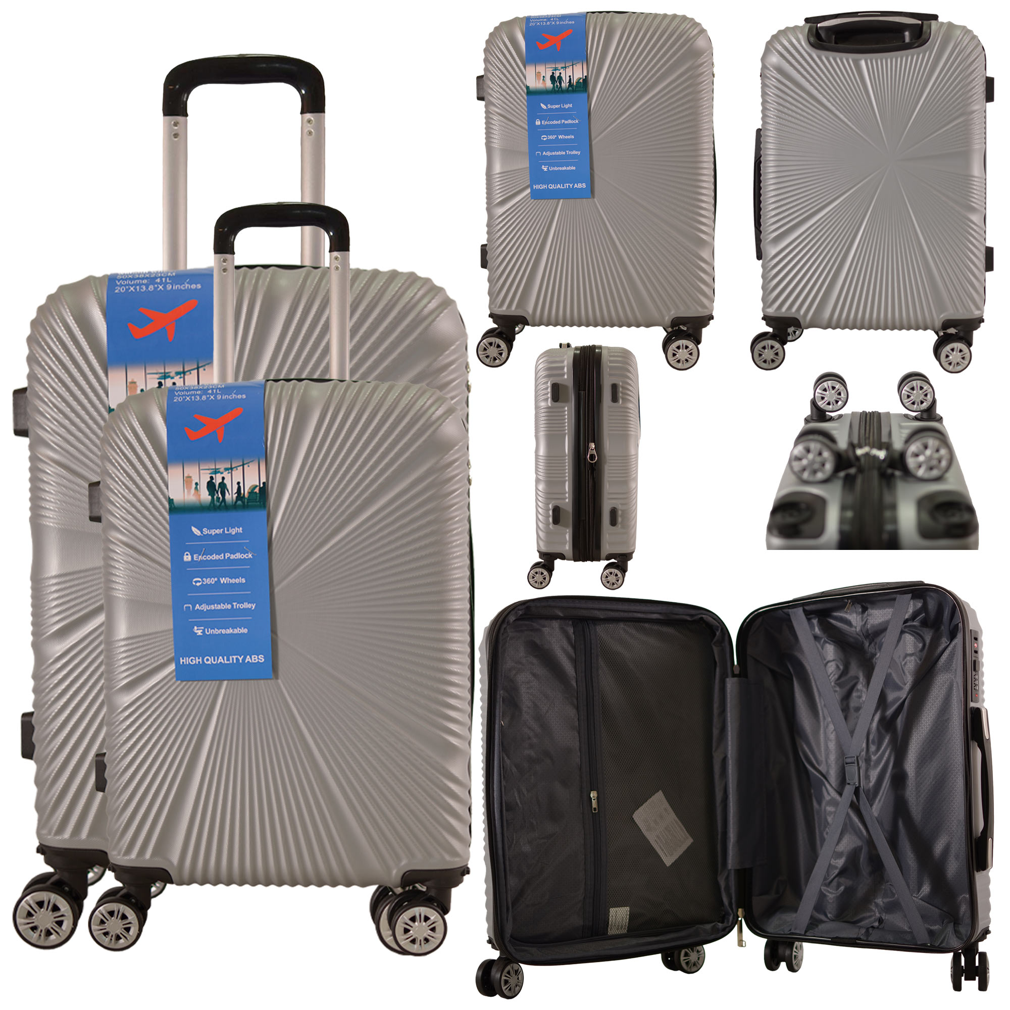 T-HC-US-1629 SILVER SET OF 2 RYAN AIR UNDERSEAT AND 20" CABIN-SIZED TROLLEY SUITCASE