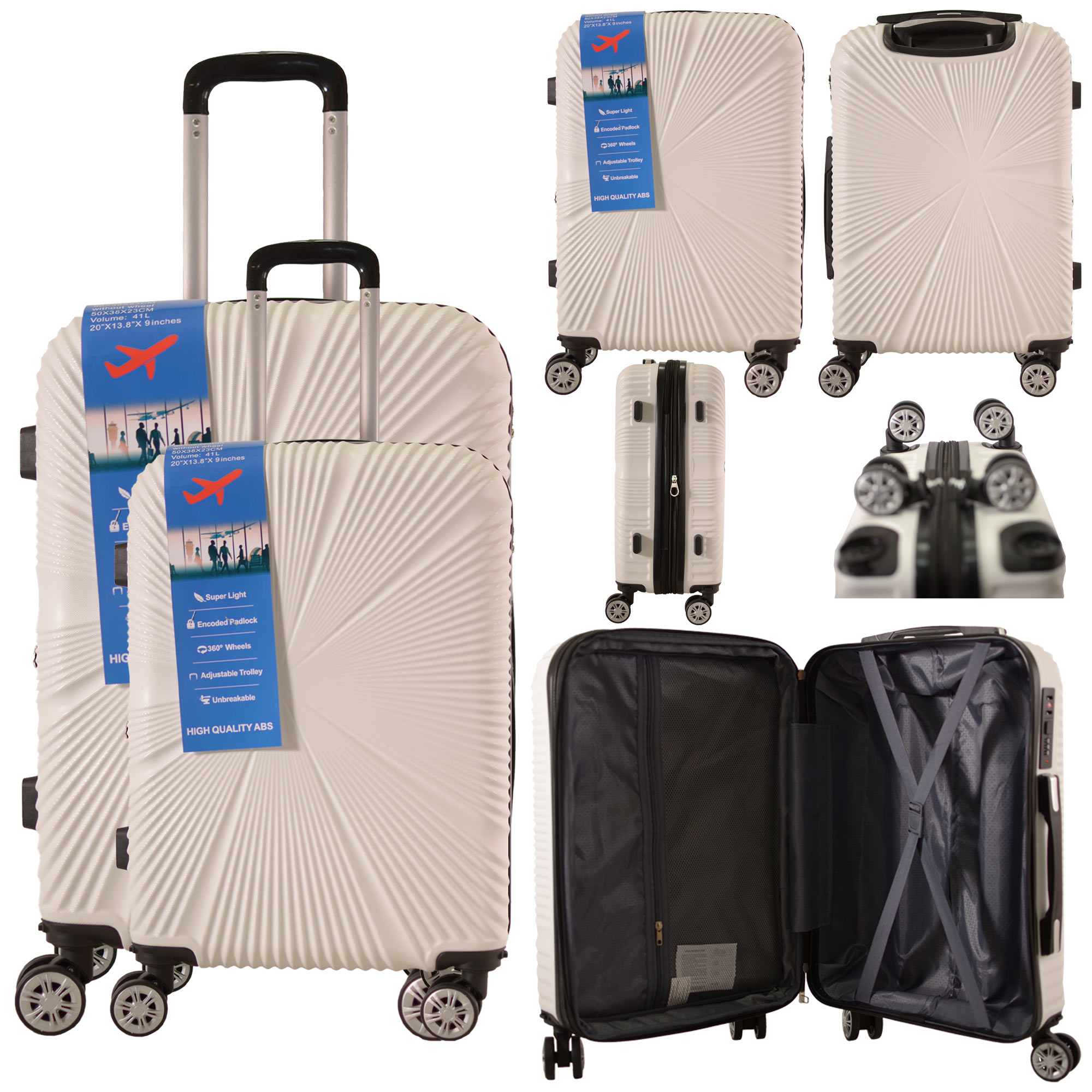 T-HC-US-1629 WHITE SET OF 2 RYAN AIR UNDERSEAT AND 20" CABIN-SIZED TROLLEY SUITCASE