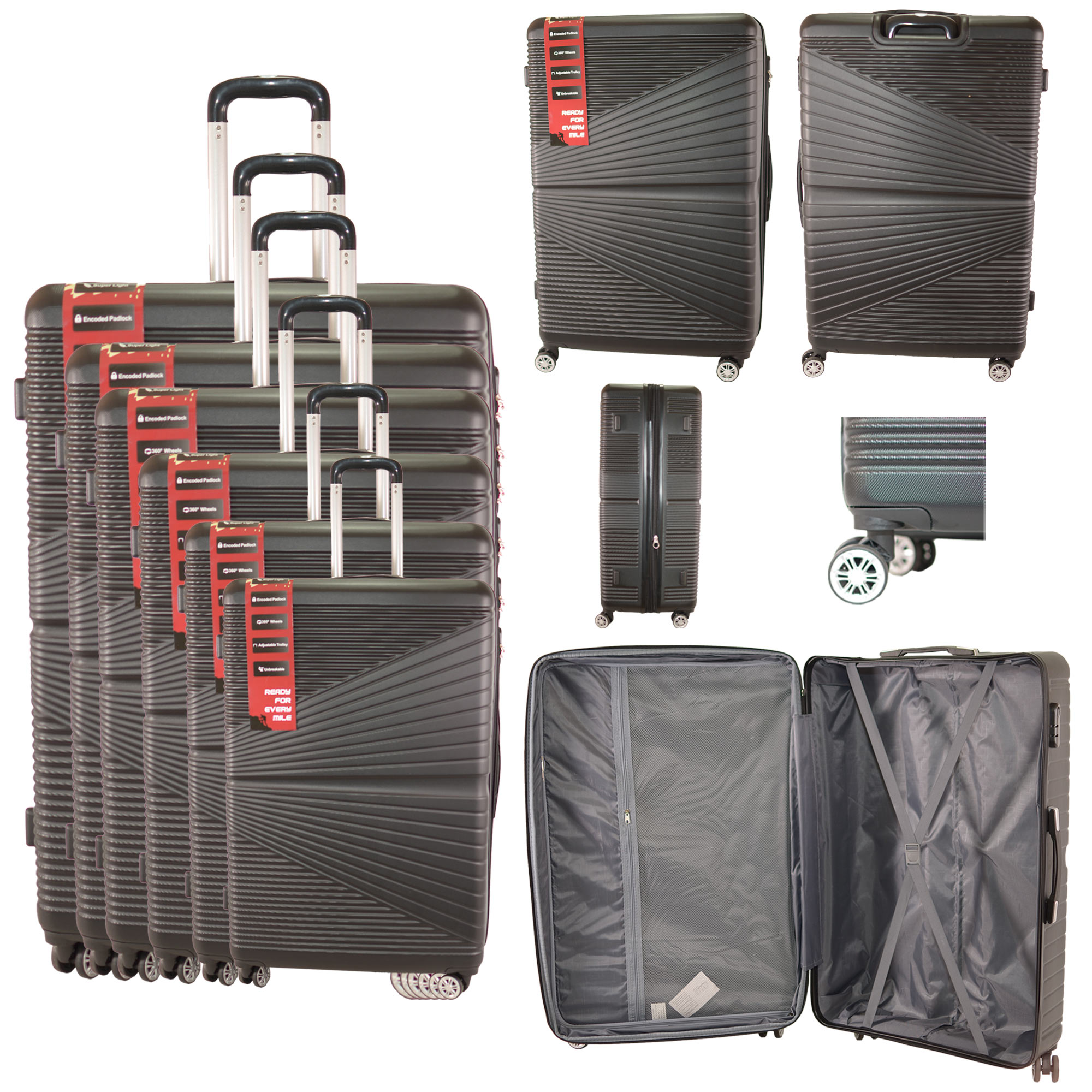 T-HC-612 BLACK TRAVEL TROLLEY SET OF 6