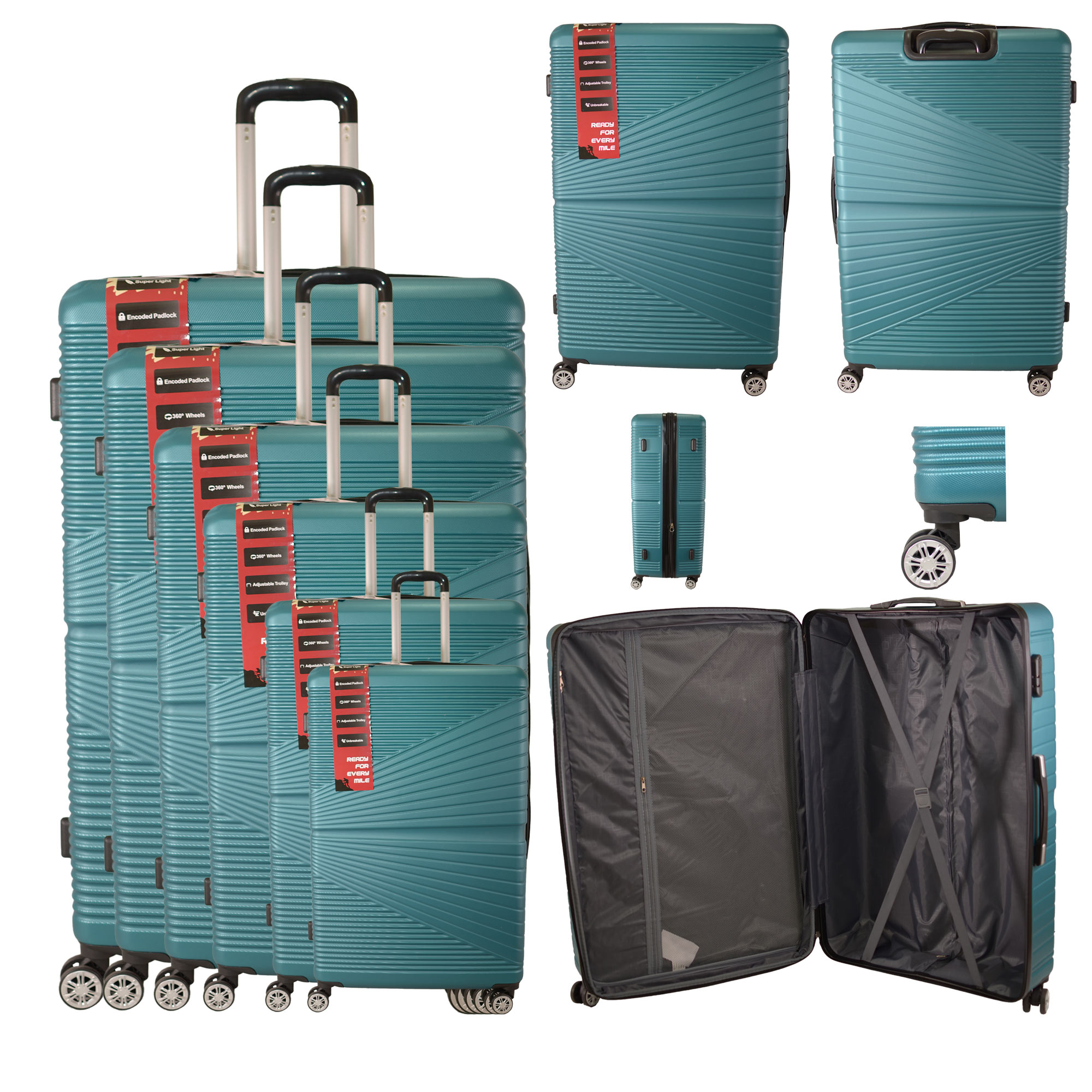 T-HC-612 TEAL TRAVEL TROLLEY SET OF 6