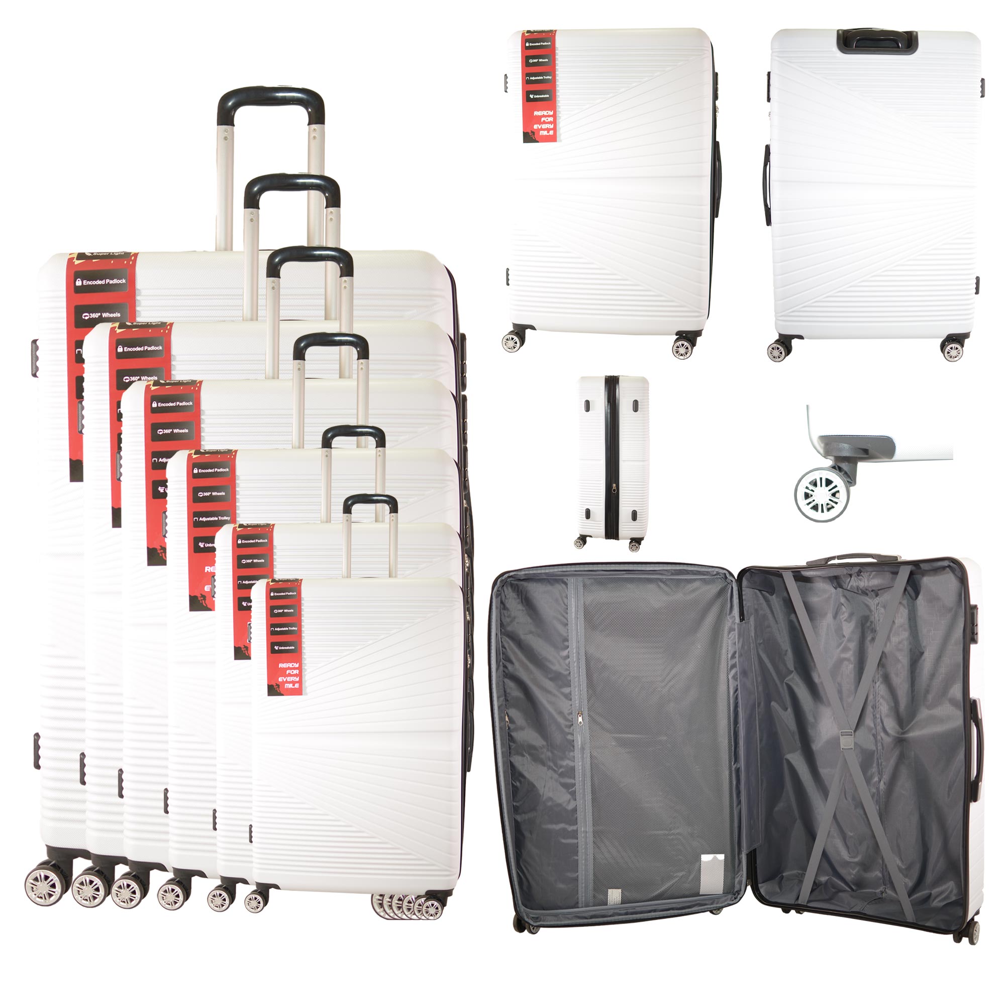 T-HC-612 WHITE TRAVEL TROLLEY SET OF 6