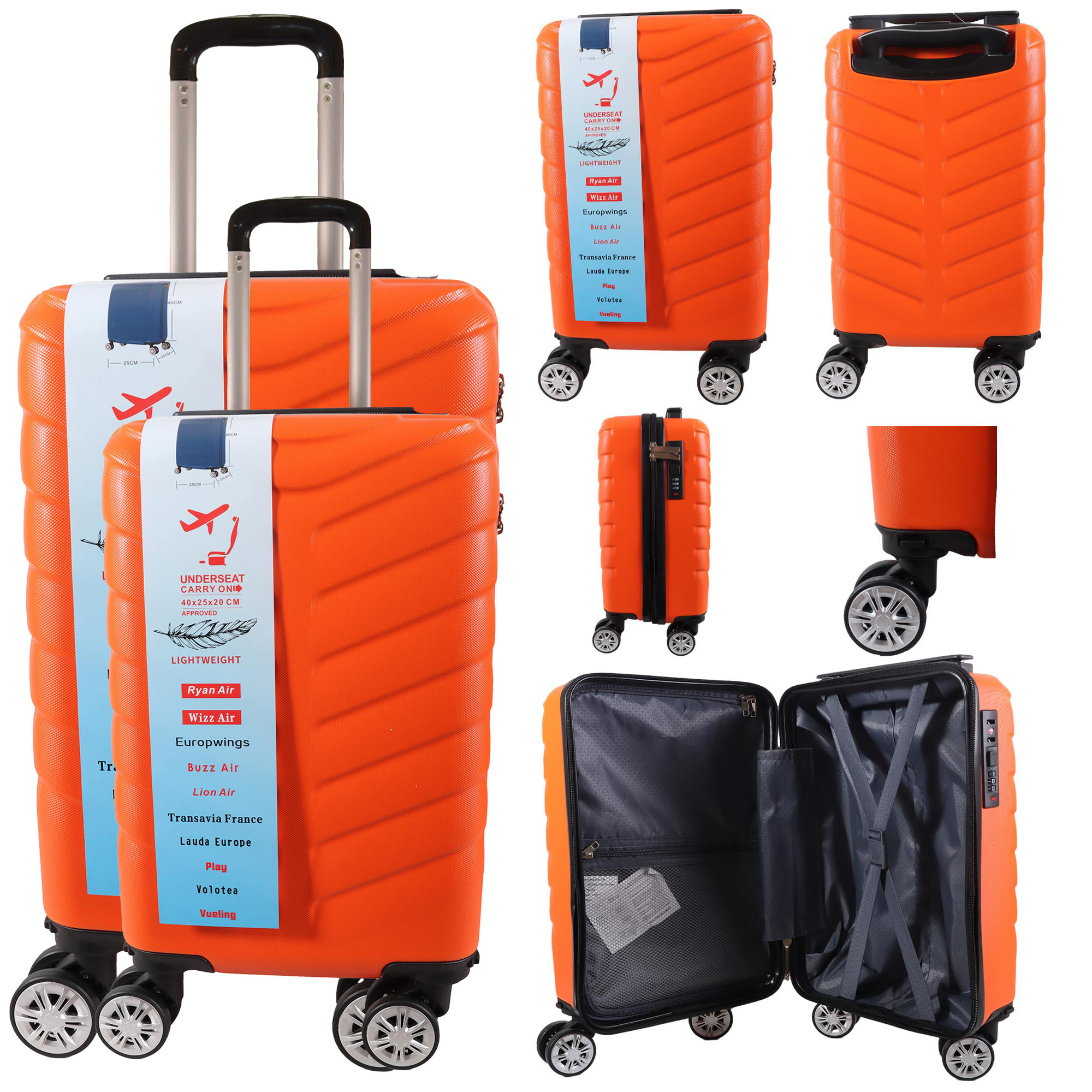 T-HC-US-1626 ORANGE SET OF 2 RYAN AIR, ALSO OVERHEAD CABIN-SIZED TROLLEY SUITCASE