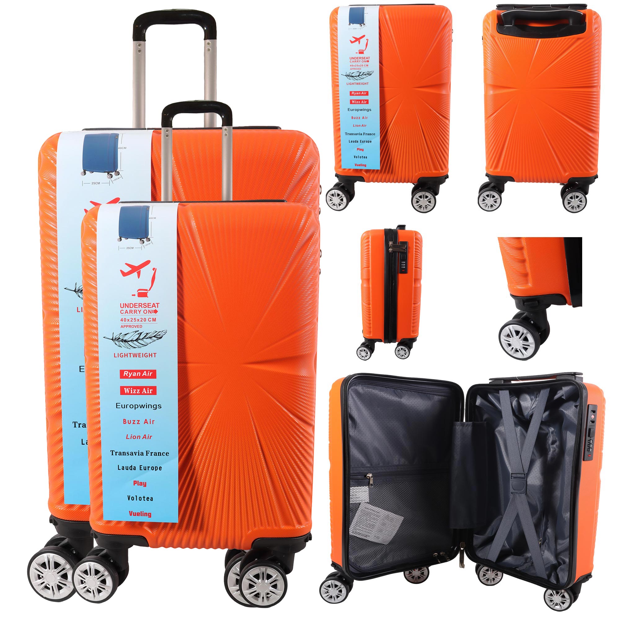 T-HC-US-1629 ORANGE SET OF 2 RYAN AIR, ALSO OVERHEAD CABIN-SIZED TROLLEY SUITCASE