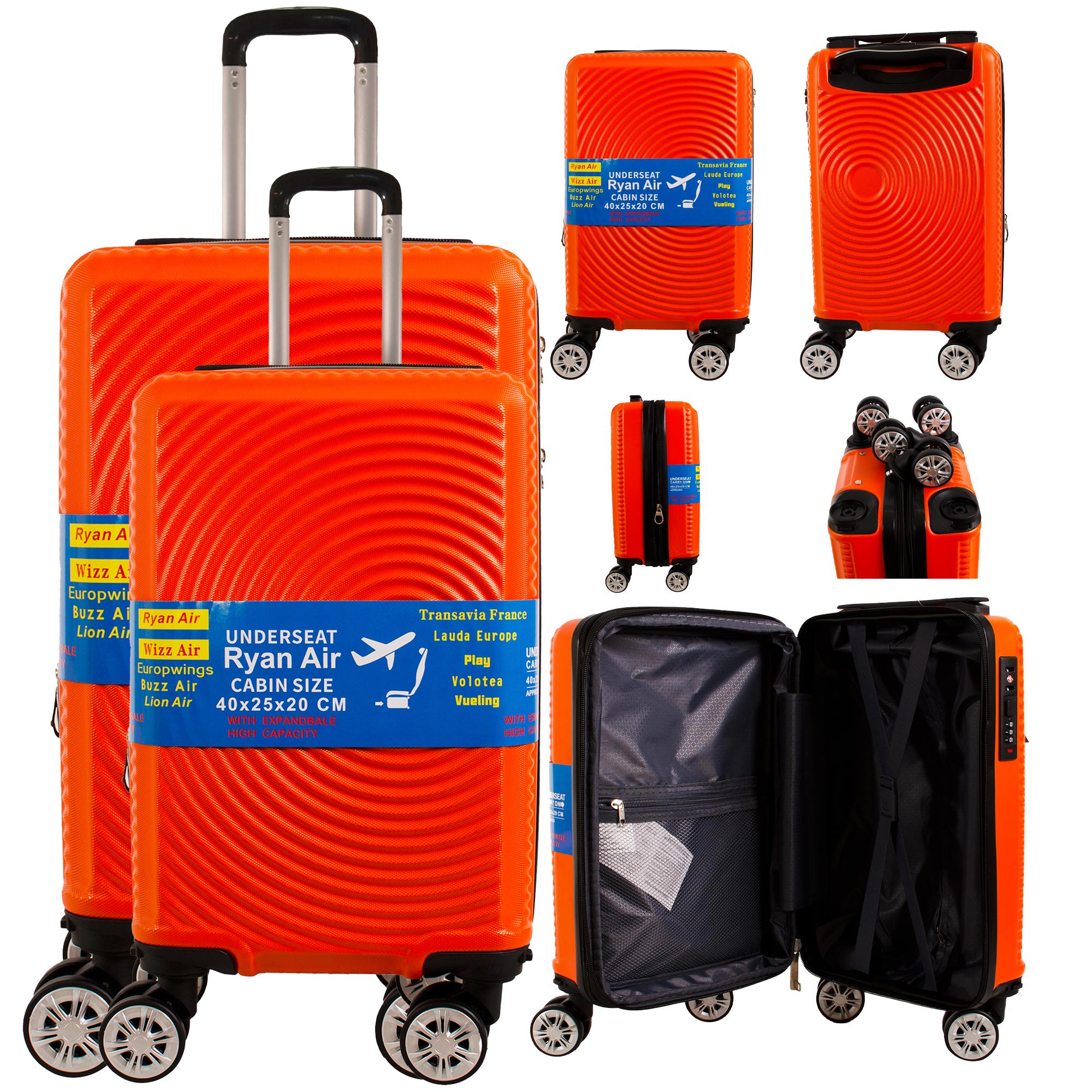 T-HC-US-1630 ORANGE SET OF 2 RYAN AIR, ALSO OVERHEAD CABIN-SIZED TROLLEY SUITCASE
