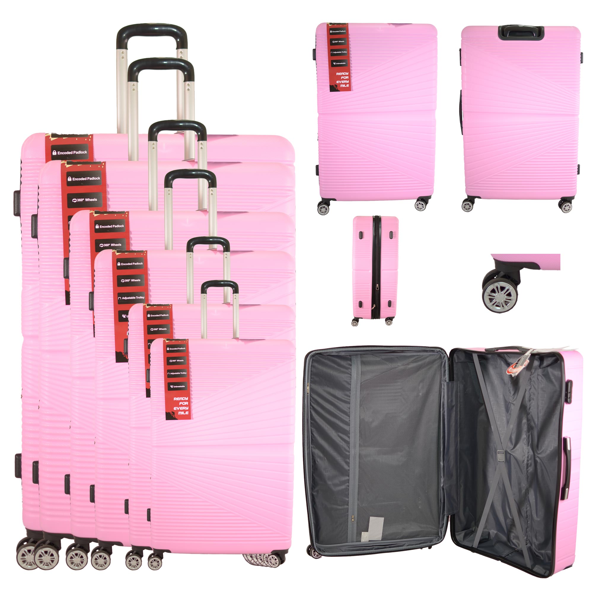 T-HC-612 PINK TRAVEL TROLLEY SET OF 6