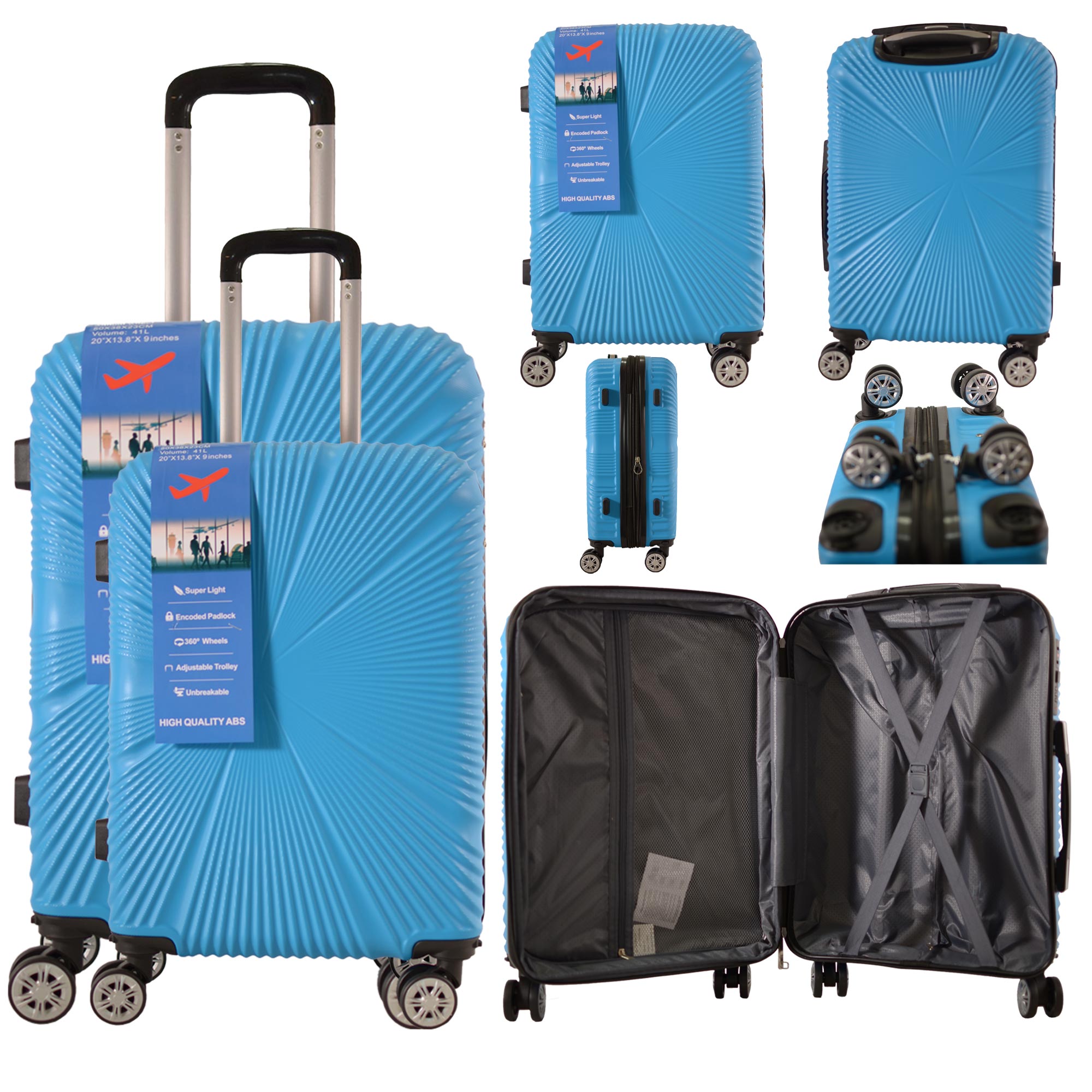 T-HC-US-1629 BLUE SET OF 2 RYAN AIR UNDERSEAT AND 20" CABIN-SIZED TROLLEY SUITCASE