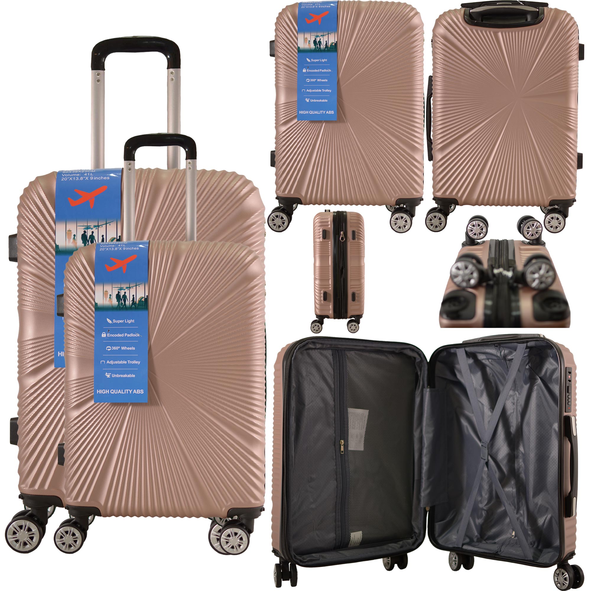 T-HC-US-1629 ROSE GOLD SET OF 2 RYAN AIR UNDERSEAT AND 20" CABIN-SIZED TROLLEY SUITCASE