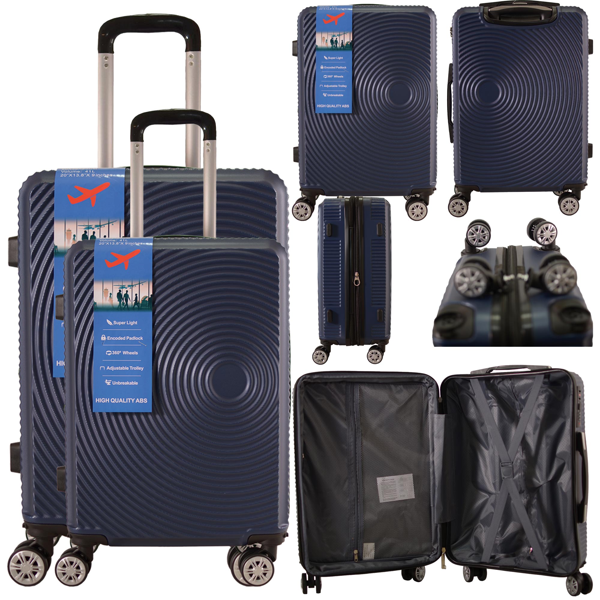 T-HC-US-1630 NAVY SET OF 2 RYAN AIR UNDERSEAT AND 20" CABIN-SIZED TROLLEY SUITCASE