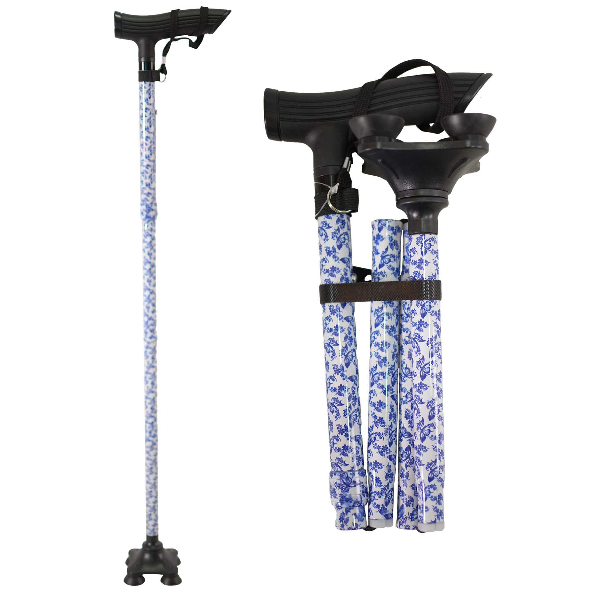 2889 WHITE/BLUE ALUMINIUM ADJUSTABLE FOLDING WALKING STICK