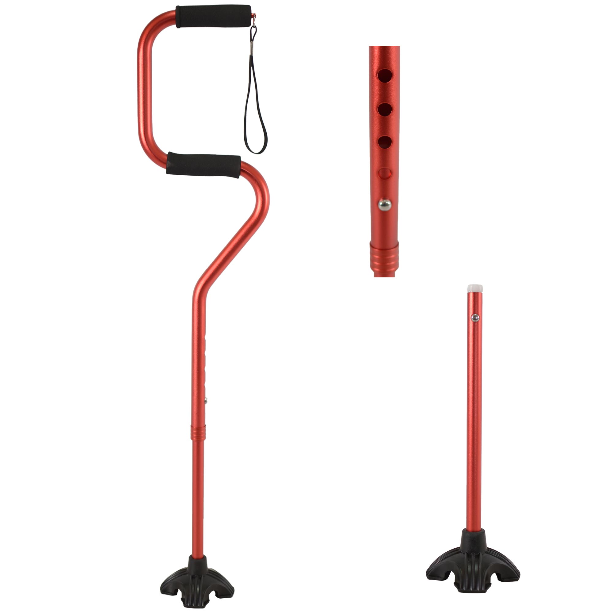 2893 RED ALUMINIUM ADJUSTABLE DETACHABLE WALKING STICK
