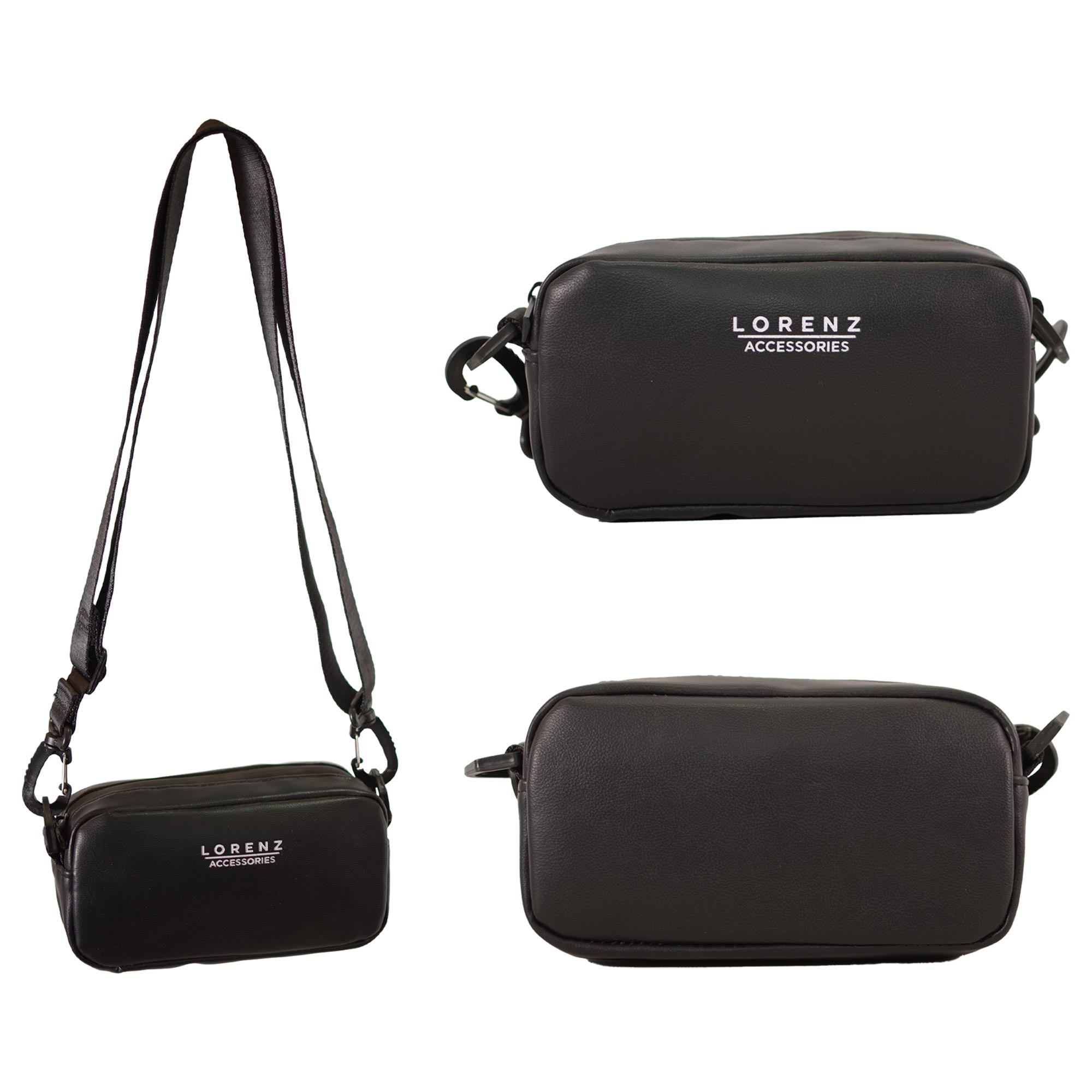 7274 BLACK LORENZ FAUX LEATHER HANDBAG