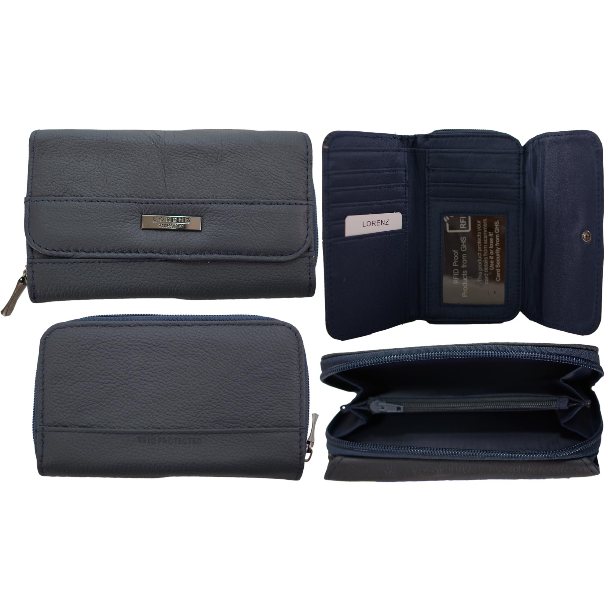 3711 NAVY RFID - Zip Round Cow Hide Purse with Front Flip