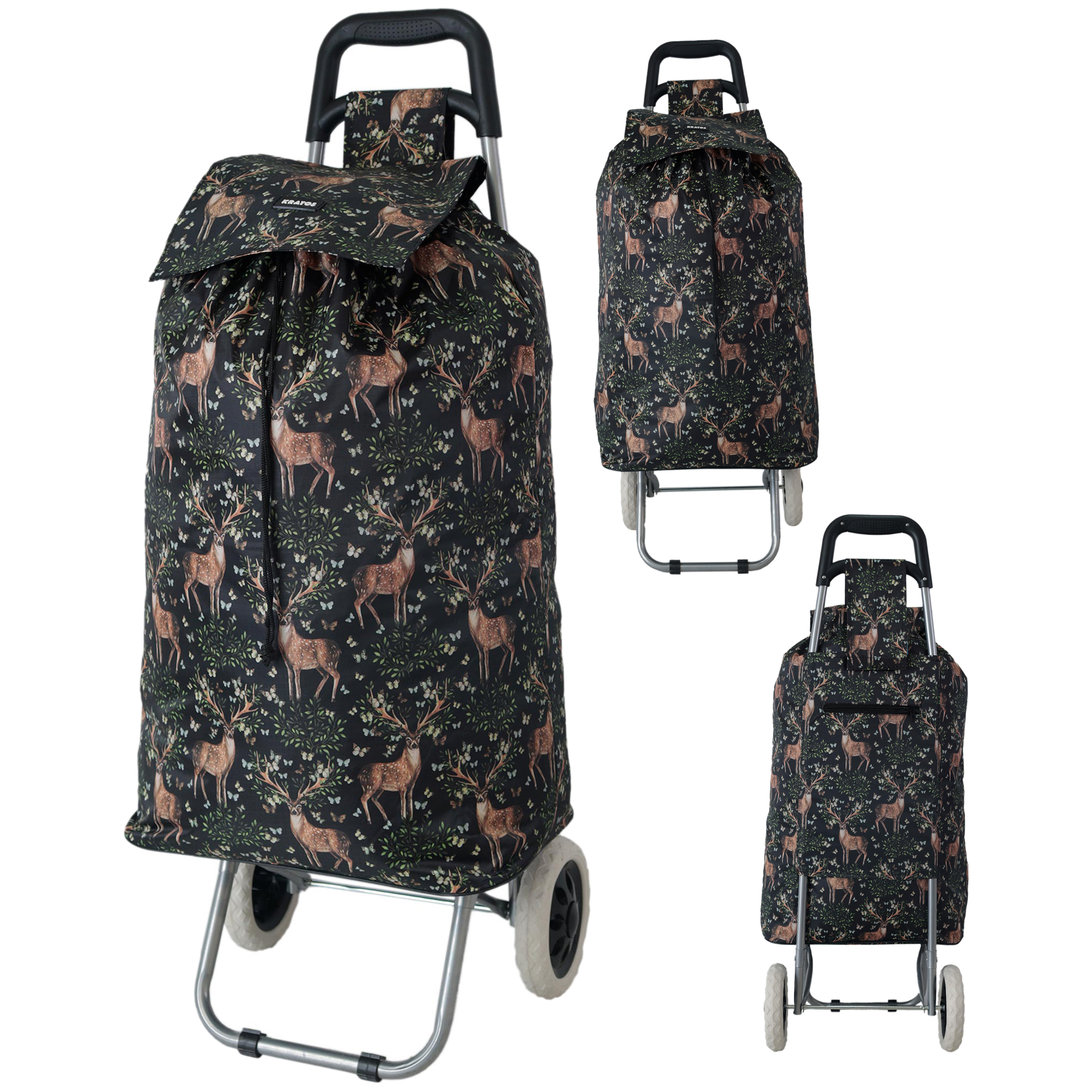 MS-001 BLACK DEER PATTERN BOX TWO WHEEL SHOPPING TROLLEY