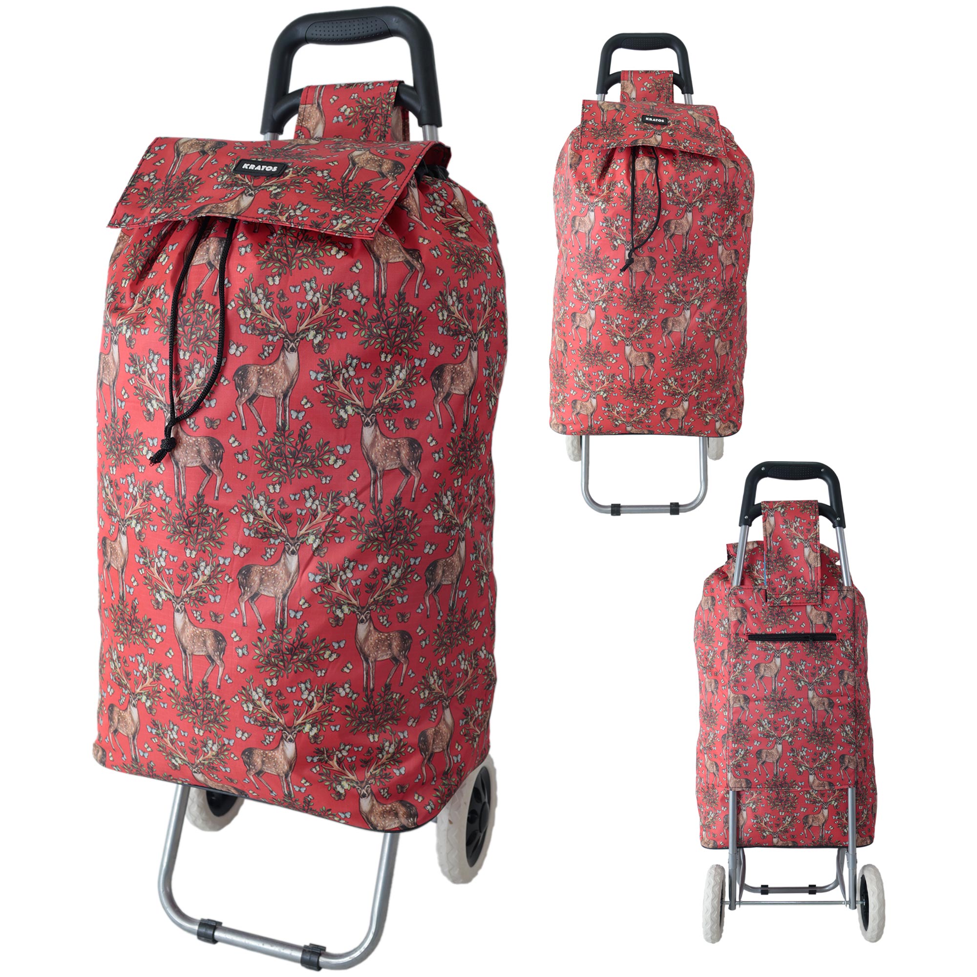 MS-001 RED DEER PATTERN BOX TWO WHEEL SHOPPING TROLLEY