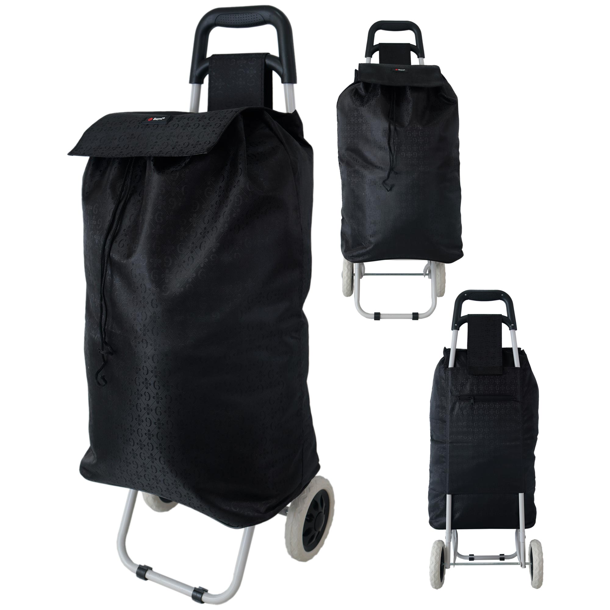 MS-001 BLACK G PATTERN BOX TWO WHEEL SHOPPING TROLLEY