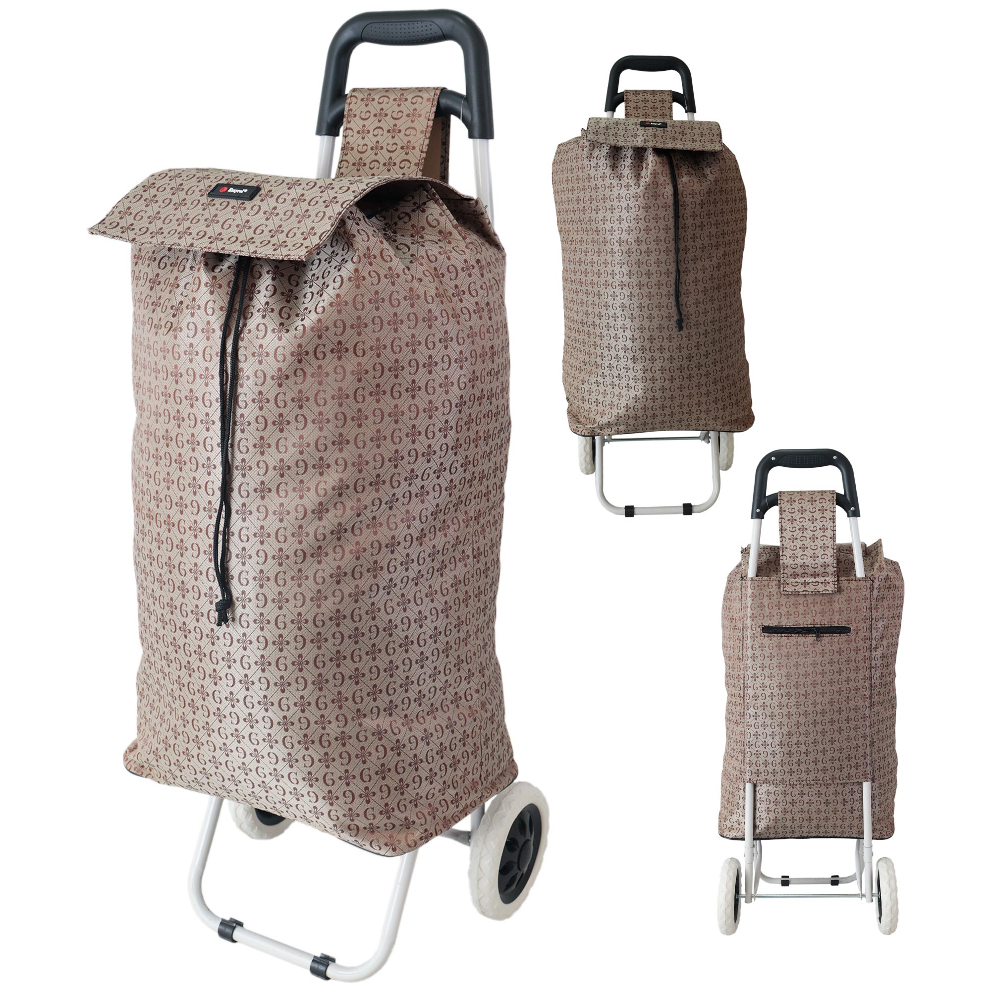MS-001 TAN G PATTERN BOX TWO WHEEL SHOPPING TROLLEY