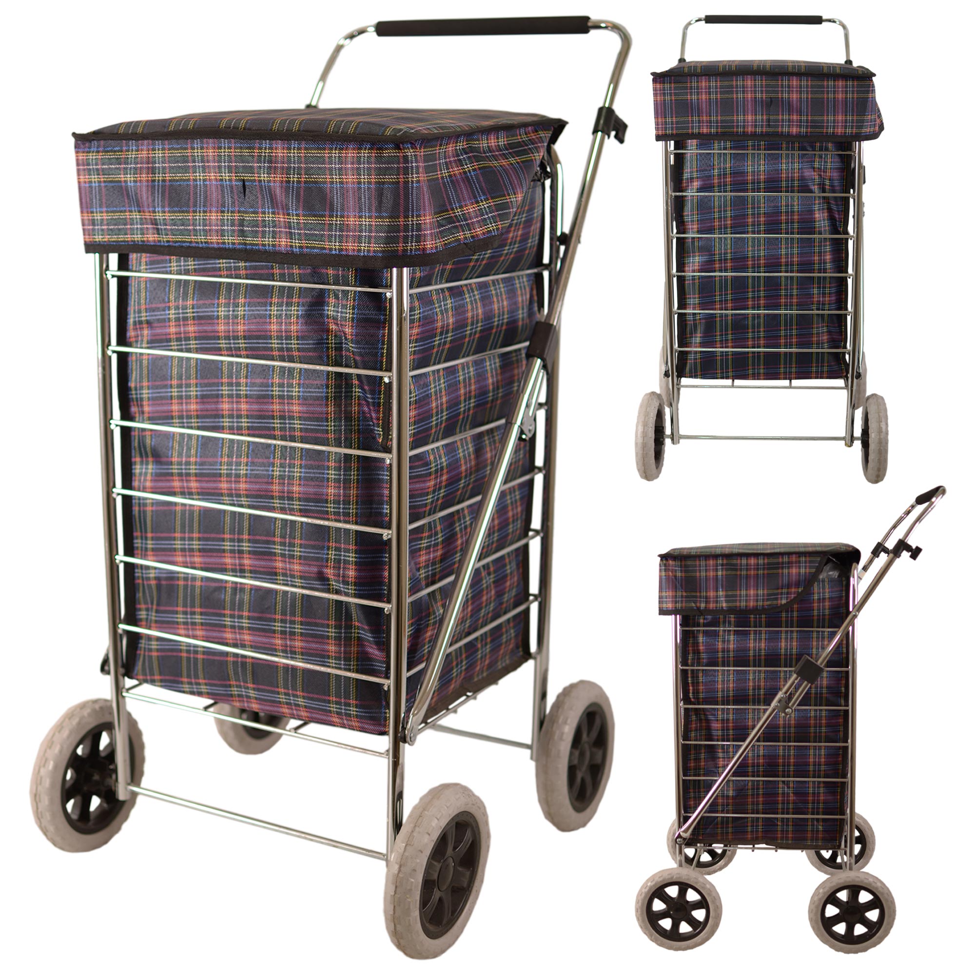 ST-FOUR-01 NAVY CHECKERED SHOPPING TROLLEY