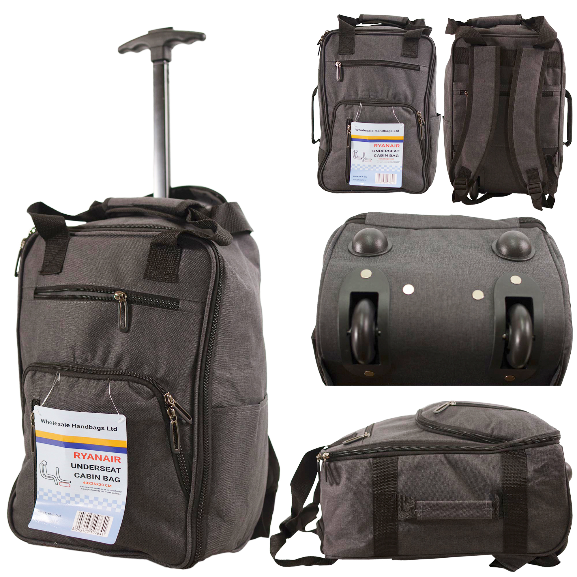 TR-R-002 GREY WHEELED RYANAIR UNDERSEAT CABIN BAG