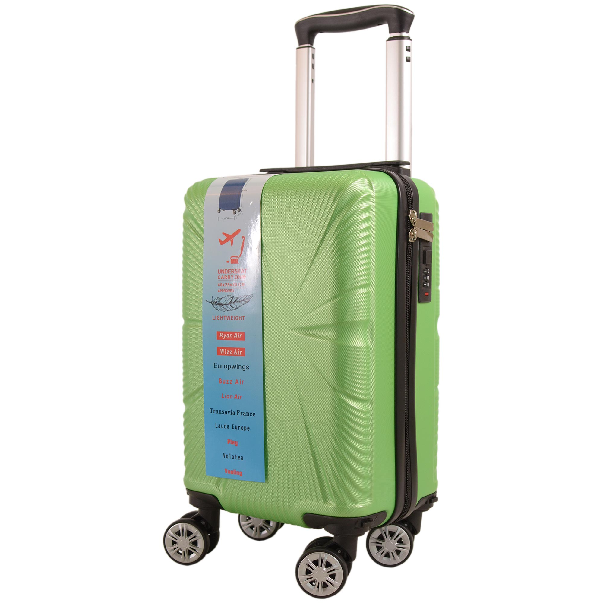 T-HC-US-1629 LIME GREEN RYAN AIR UNDER-SEAT CABIN-SIZE TRAVEL TROLLEY