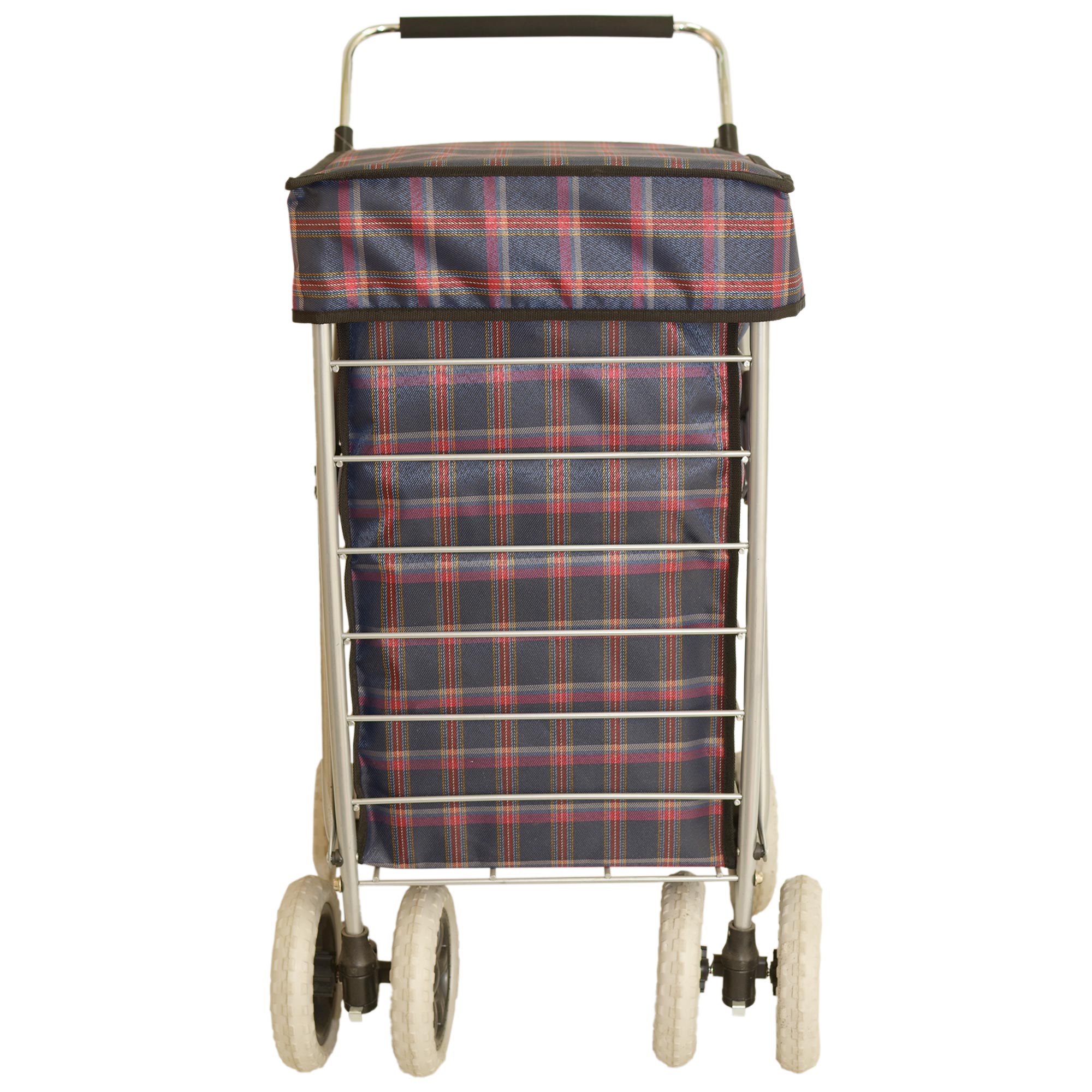 ST-SIX-01 NAVY CHECKERED ASSORTED 6-WHEEL SHOPPING TROLLEY BOX OF 4 - Image 2